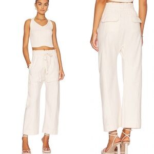 Free People Sky Rider Pant ivory off-white Ecru paperbag waist linen small